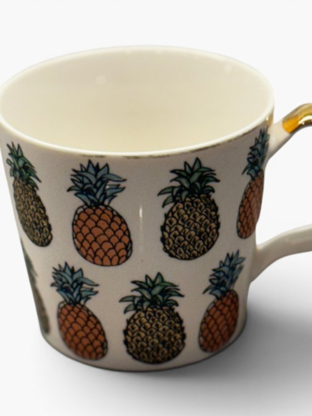 Grace’s Teaware Pineapple Porcelain Coffee Mug Gold Metallic Handle Rim